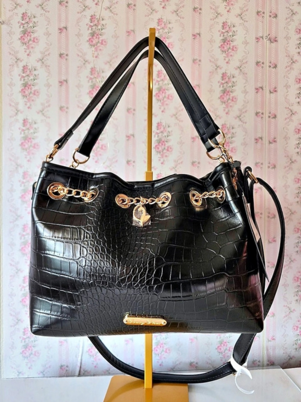 Juicy Couture Croc-Embossed Shoulder Bag in Black NWT